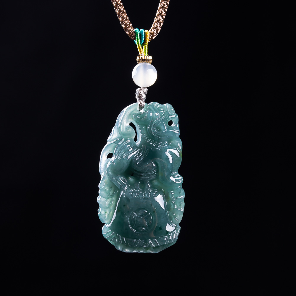 Vintage Fashion Necklace - 버마산 비취석 픽시우 펜던트 디자이너 원석