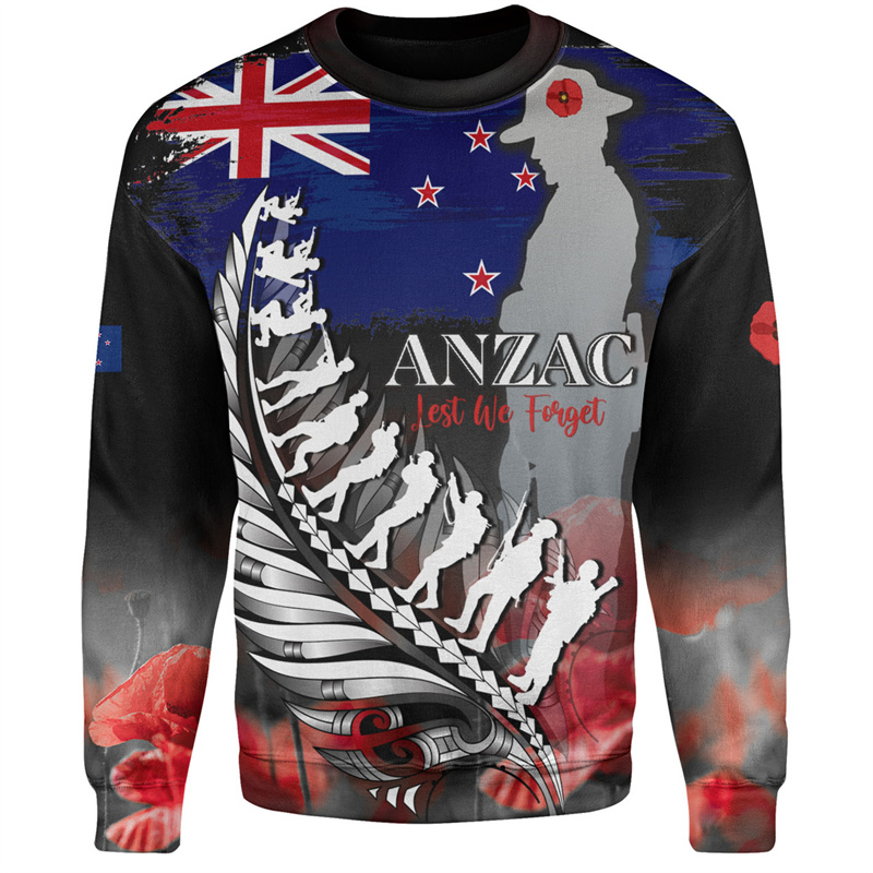 Vintage Fashion Nz - NZ Anzac Day 그래픽 라운드 넥