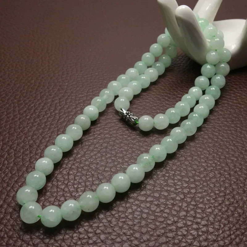 Vintage Fashion Necklace - 8-10mm 크기의 녹색 에메랄드 비즈 목걸이,