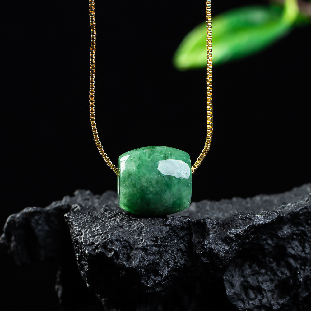 Vintage Fashion Necklace - 천연 진짜 옥 구슬 펜던트 미얀마