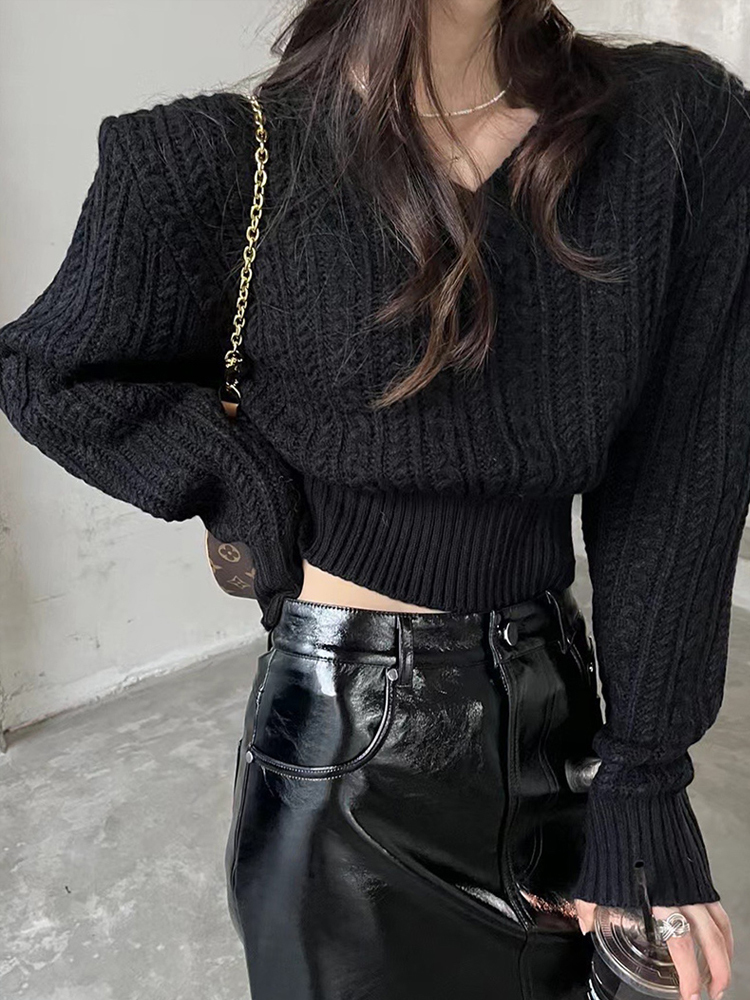 여성용 V넥 짧은 스웨터, 한국 패션 크롭 점퍼, Y2 - Vintage Fashion Old Money 리뷰 및 가격