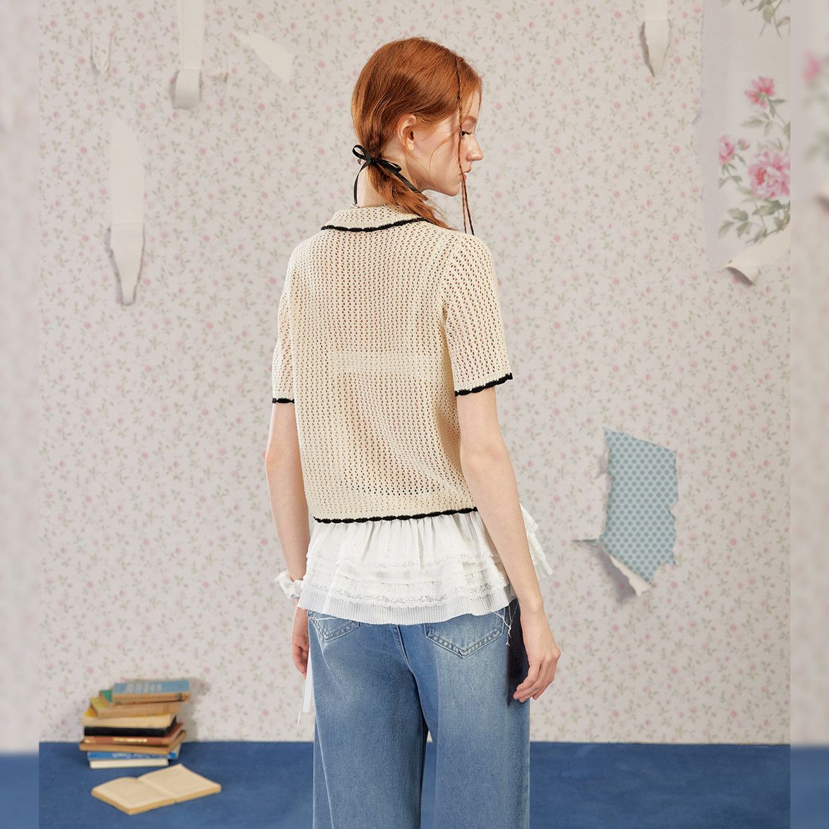 여성 니트 립 블라우스 셔츠 세련된 속이 빈 스트라이프 - Vintage Fashion Korea 리뷰 및 가격