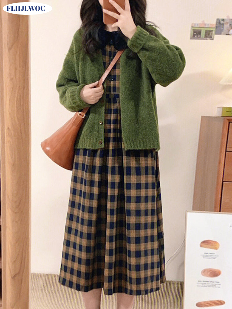 커피 격자 무늬 드레스, 2023 기본 착용, 새로운  - Vintage Fashion Korea 리뷰 및 가격