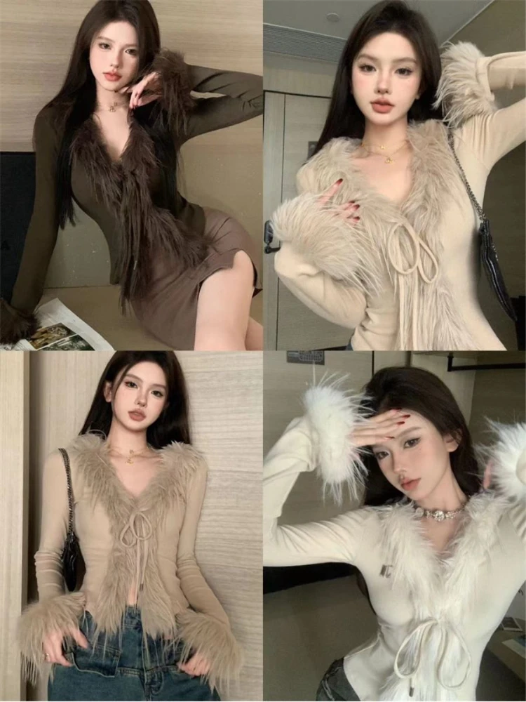 여성용 우아한 섹시 슬림 크롭 스웨터, 단색 니트 가디 - Vintage Fashion Old Money 리뷰 및 가격