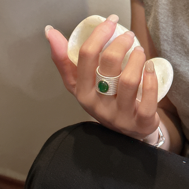 S925 스털링 실버 니치 디자인 그린 마노 반지, 유 - Vintage Fashion Wholesale 리뷰 및 가격
