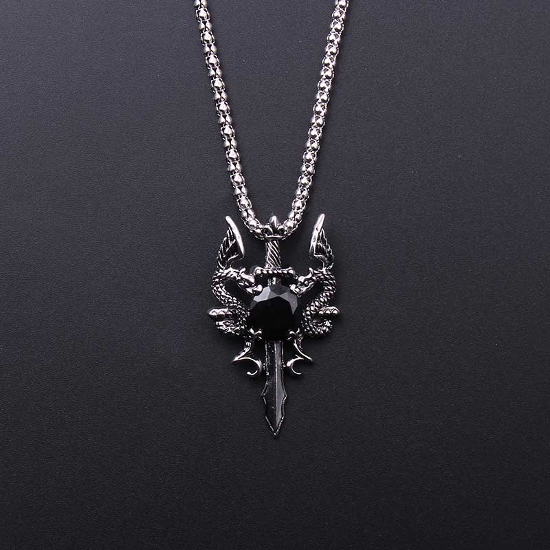 더블 드래곤 블랙 젬 크로스 목걸이 펑크 맞춤형 펜던트 - Vintage Fashion Necklace 리뷰 및 가격